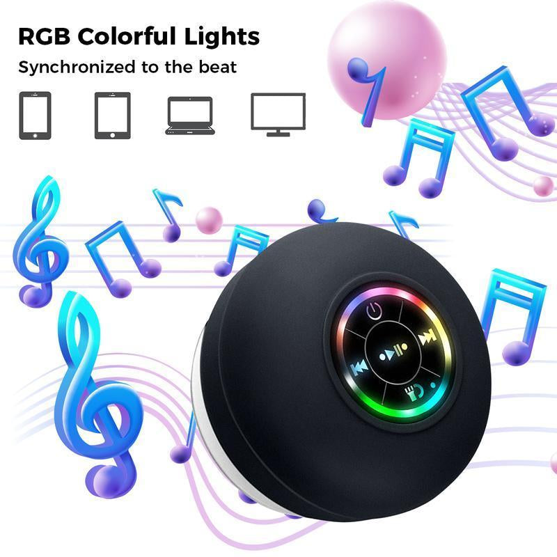 Waterproof Bluetooth Shower Speaker with LED Lights, IPX4 Portable Mini Speaker for Bathroom, Beach, Girlfriend Gift Travel and Home Environments - USB Rechargeable, Boyfriend Gift Provides Hands-Free Audio for Smartphones and Tablets