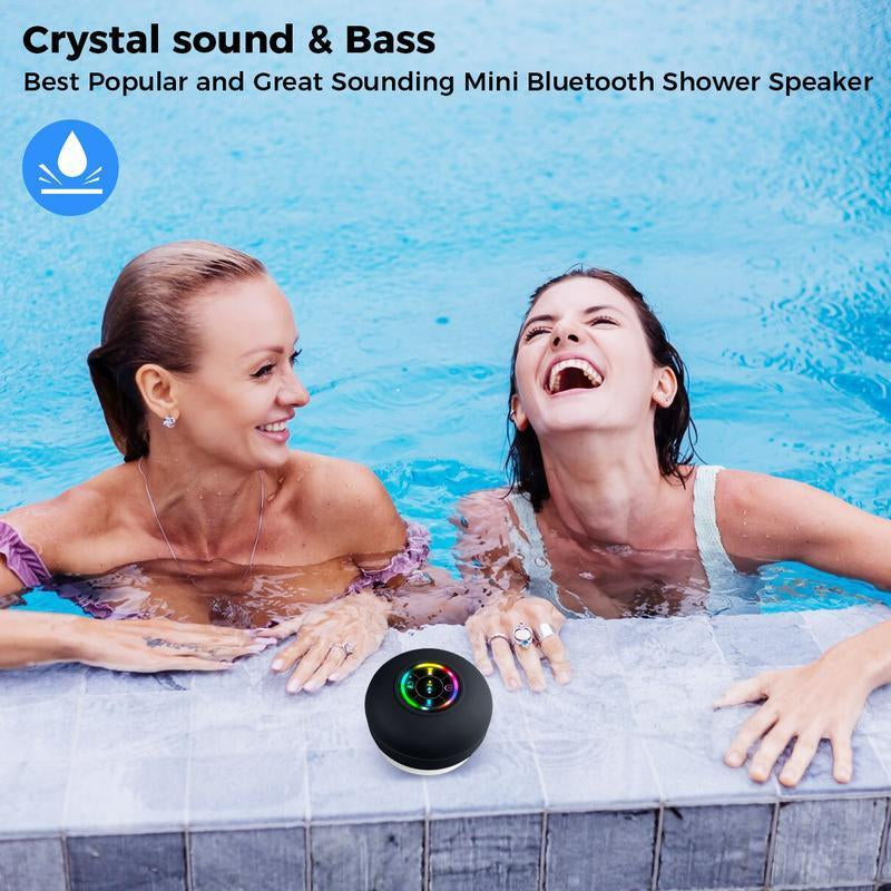 Waterproof Bluetooth Shower Speaker with LED Lights, IPX4 Portable Mini Speaker for Bathroom, Beach, Girlfriend Gift Travel and Home Environments - USB Rechargeable, Boyfriend Gift Provides Hands-Free Audio for Smartphones and Tablets