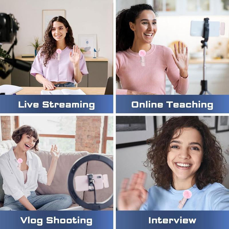 2 Pcs Wireless Lavalier Microphones for Iphone, Android, Ipad - Mini Wireless Clip-On Microphones Crystal Clear Sound Quality for Recording, Live Streaming,Vlog