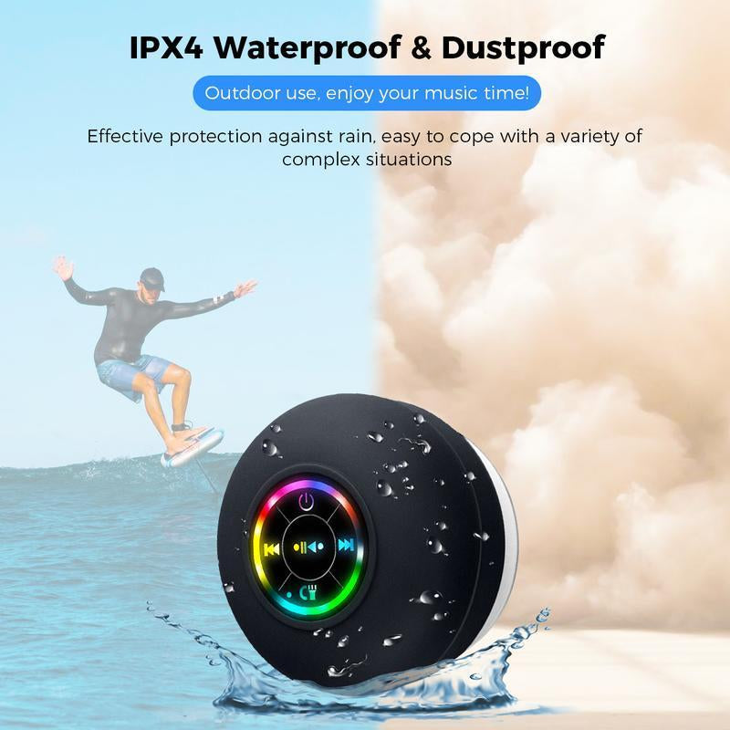 Waterproof Bluetooth Shower Speaker with LED Lights, IPX4 Portable Mini Speaker for Bathroom, Beach, Girlfriend Gift Travel and Home Environments - USB Rechargeable, Boyfriend Gift Provides Hands-Free Audio for Smartphones and Tablets